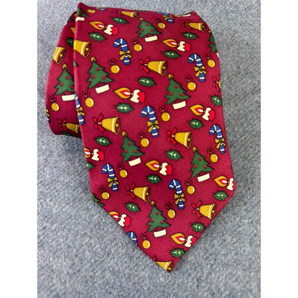 Christian Dior Other - Christian Dior Monsieur‎ Necktie Mens Burgundy Christmas Tree Candy Cane Silk